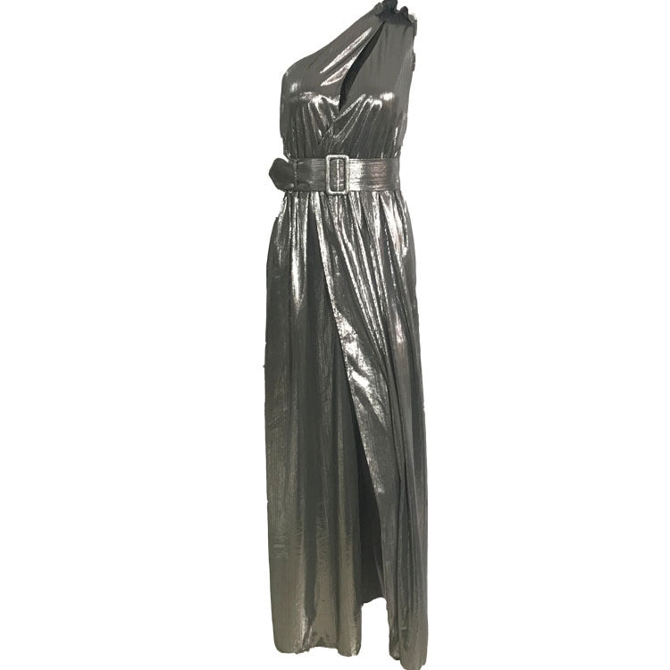 Women's Metallic One-Shoulder Midi Dress