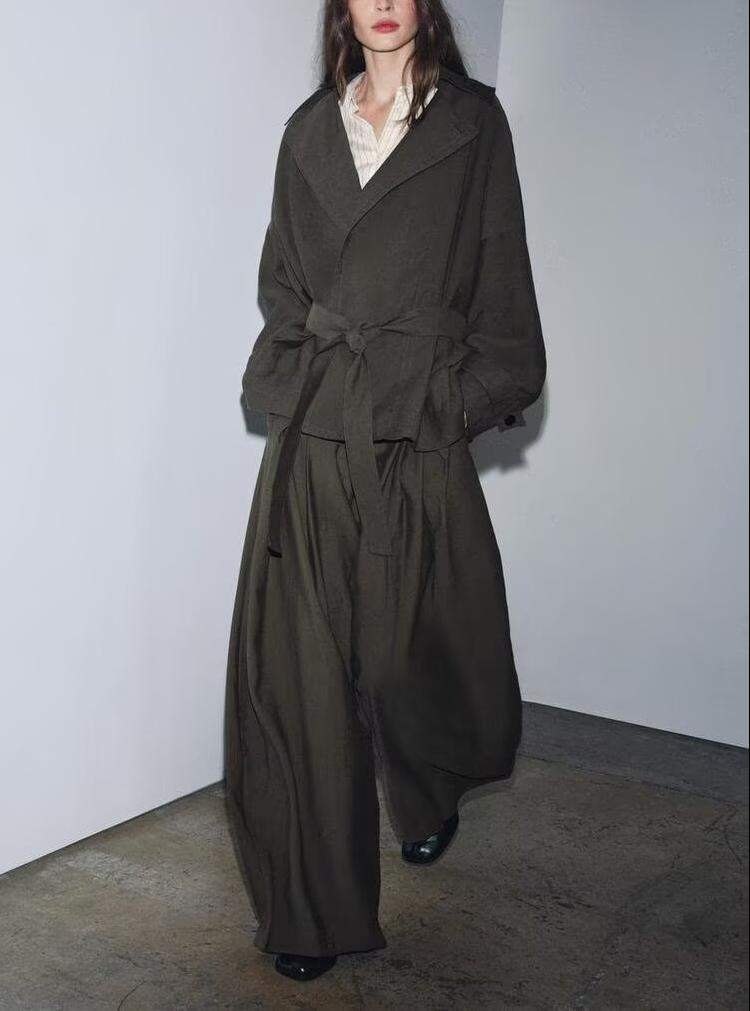 Women's Fall Belt Coat Trousers Sets
