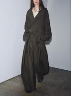Women's Fall Belt Coat Trousers Sets