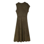 Suede Cowl-Neck Asymmetric Short-Sleeve A-Line Maxi Dress