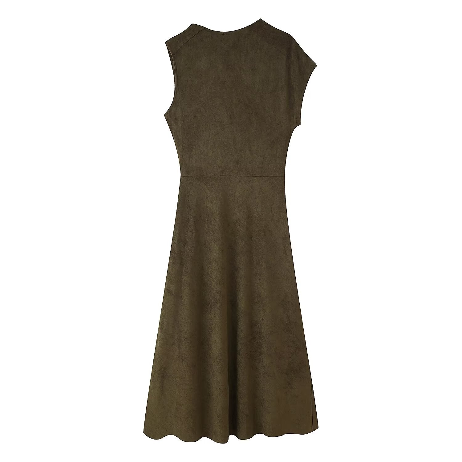 Suede Cowl-Neck Asymmetric Short-Sleeve A-Line Maxi Dress