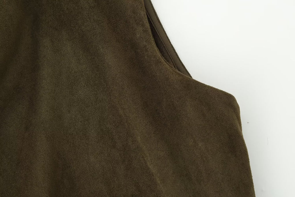 Suede Cowl-Neck Asymmetric Short-Sleeve A-Line Maxi Dress