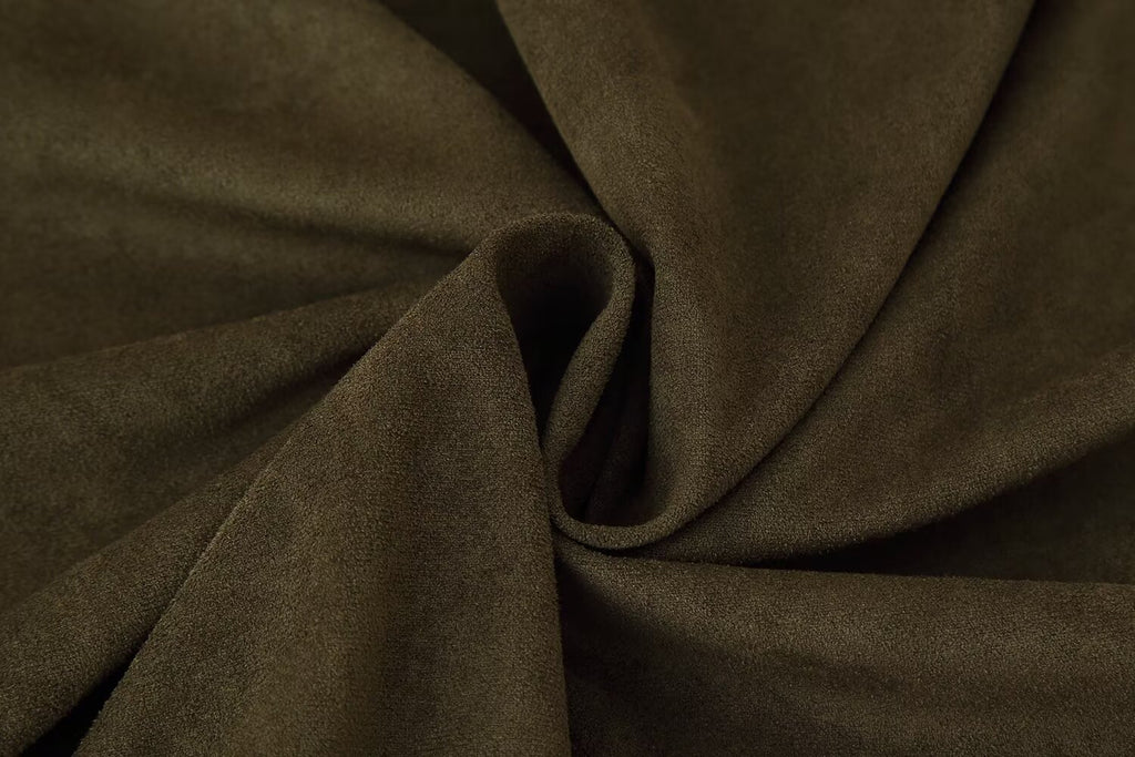 Suede Cowl-Neck Asymmetric Short-Sleeve A-Line Maxi Dress