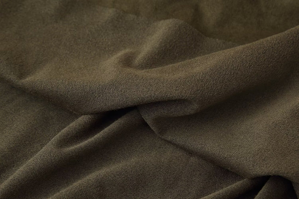 Suede Cowl-Neck Asymmetric Short-Sleeve A-Line Maxi Dress