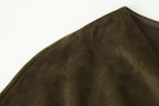 Suede Cowl-Neck Asymmetric Short-Sleeve A-Line Maxi Dress