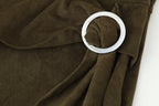 Suede Cowl-Neck Asymmetric Short-Sleeve A-Line Maxi Dress