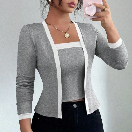 Women’s Black Knit Cardigan Vest Two Piece Set