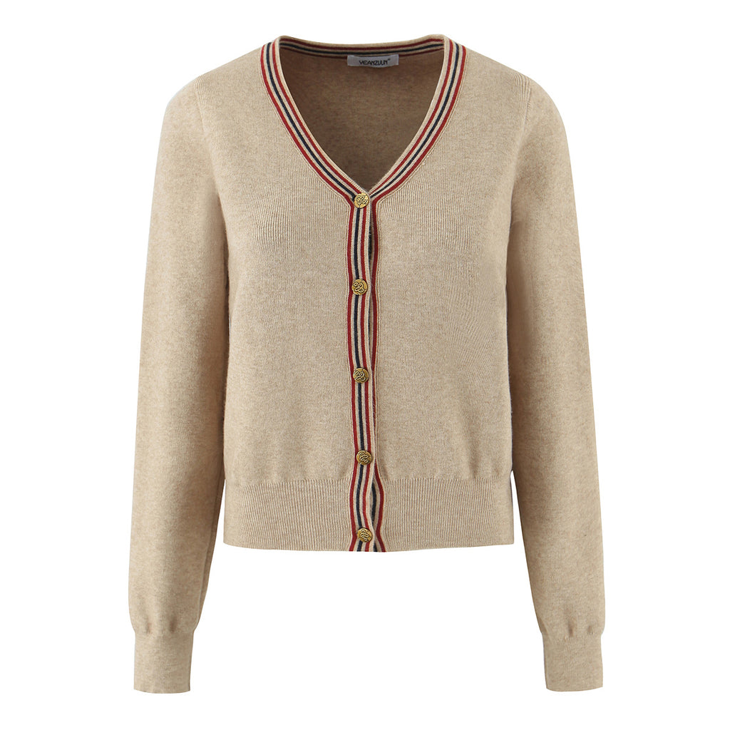 Women's Fall V-Neck Long Sleeved Knitted Cardigan Pleated Skirt Set