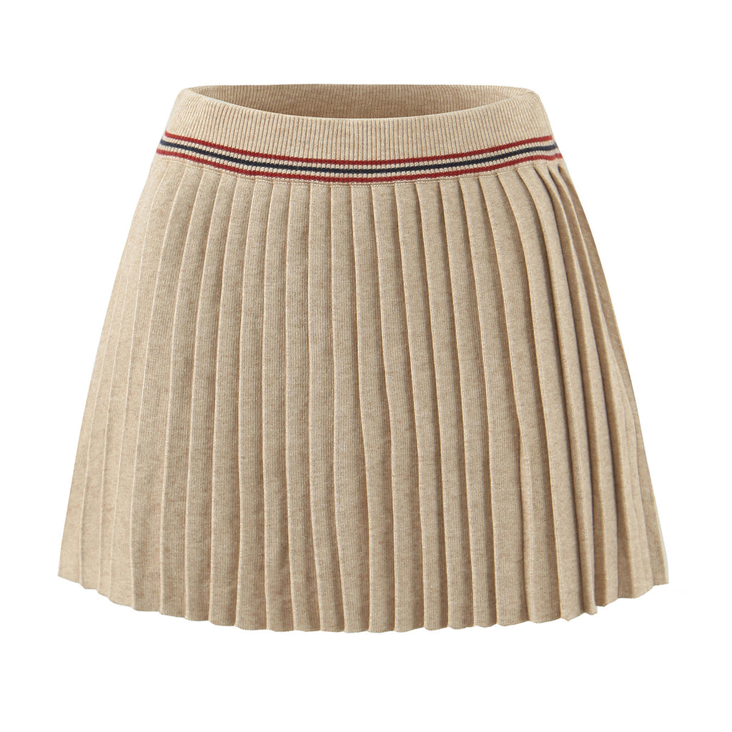 Women's Fall V-Neck Long Sleeved Knitted Cardigan Pleated Skirt Set