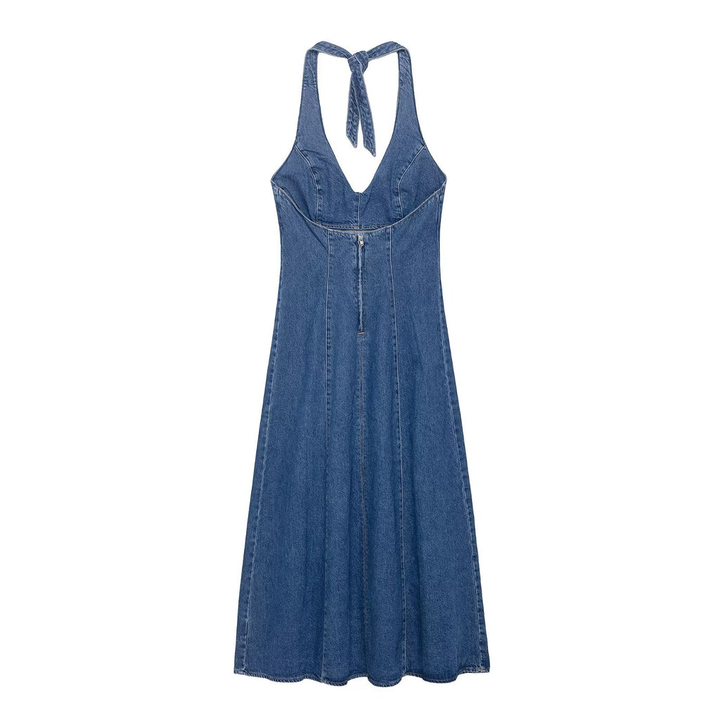 Women's Denim Halter Maxi Dress