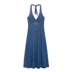 Women's Denim Halter Maxi Dress