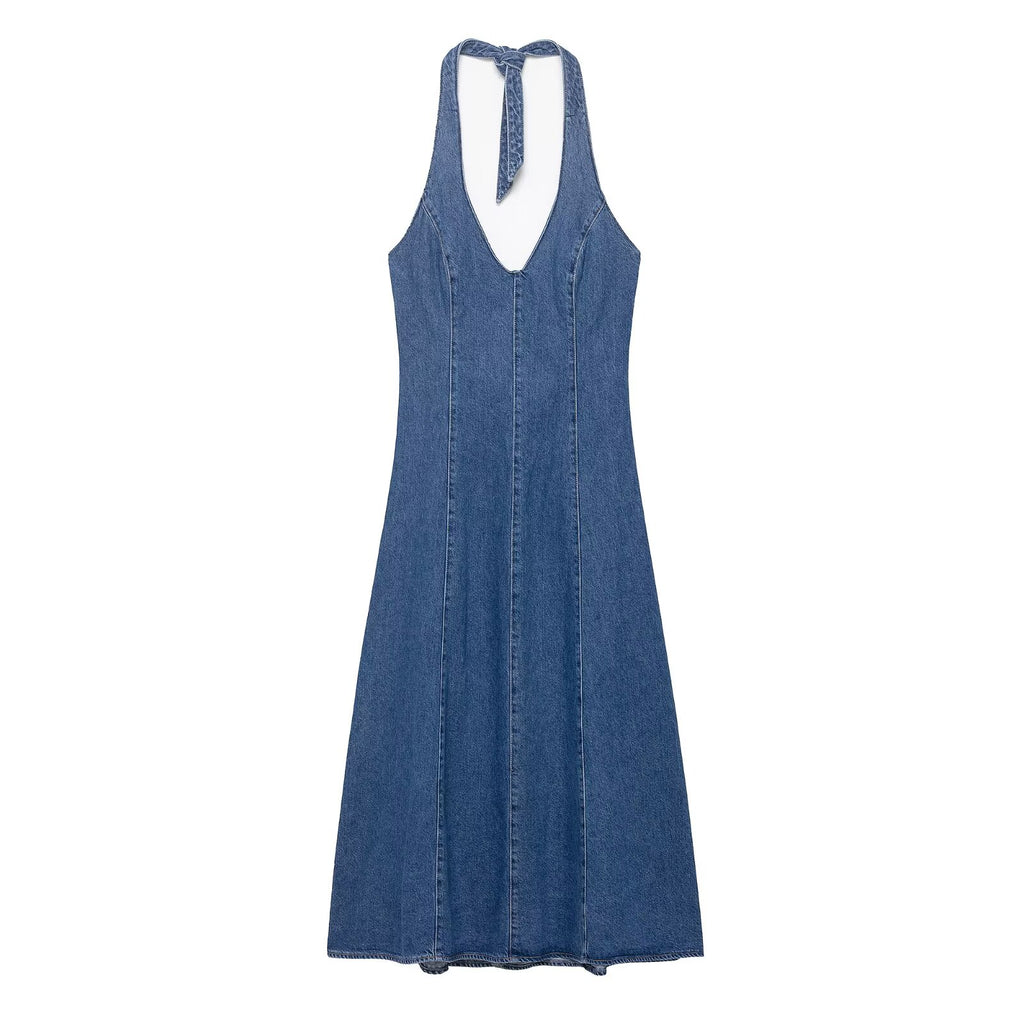 Women's Denim Halter Maxi Dress