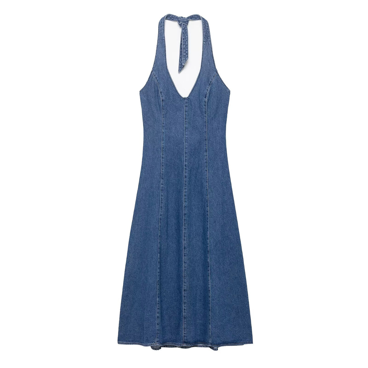 Women's Denim Halter Maxi Dress