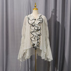 Women’s White Polka Dot Ruffle Tie Neck Blouse