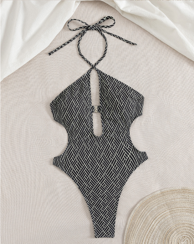 Backless Halter One-piece Swimwear