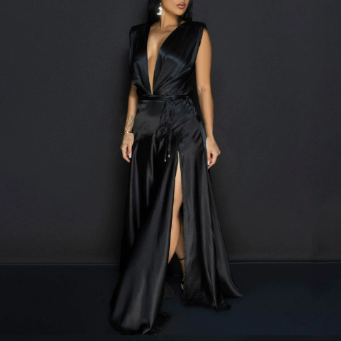 Deep V-Neck Sleeveless High-Slit Formal Dress