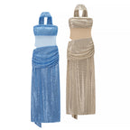 Women's Strapless Sequin Asymmetric Bodycon Maxi Dress