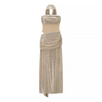 Women's Strapless Sequin Asymmetric Bodycon Maxi Dress
