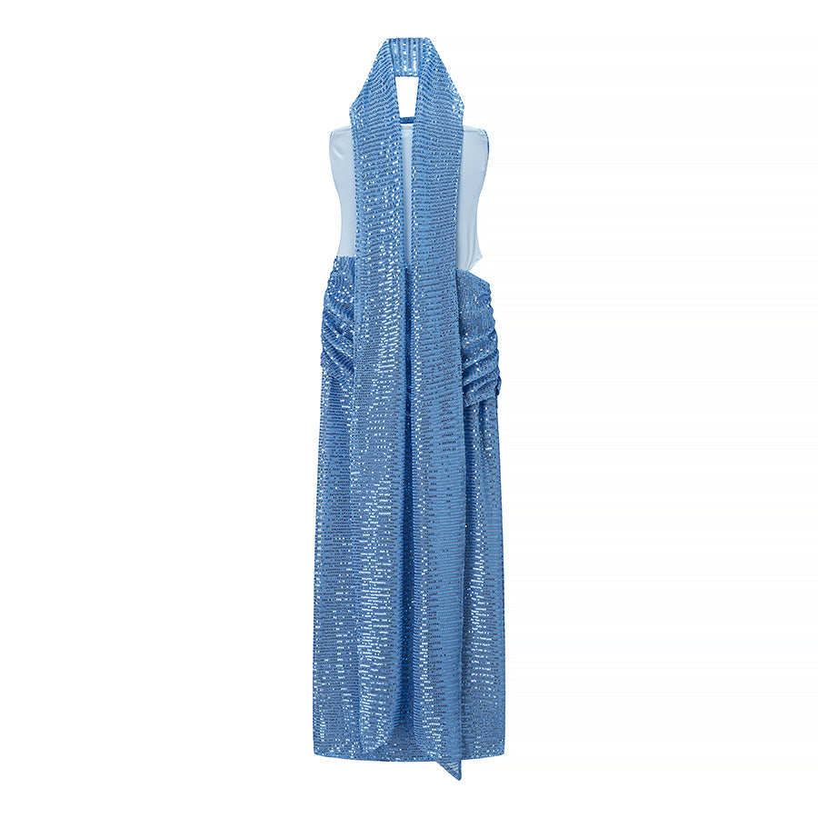 Women's Strapless Sequin Asymmetric Bodycon Maxi Dress