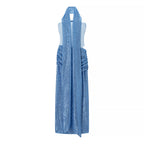 Women's Strapless Sequin Asymmetric Bodycon Maxi Dress