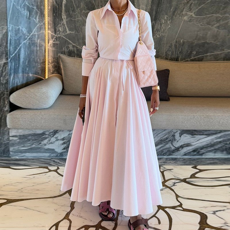 Women Clothing Elegant Collared Shirt Two Piece Overskirt Suit