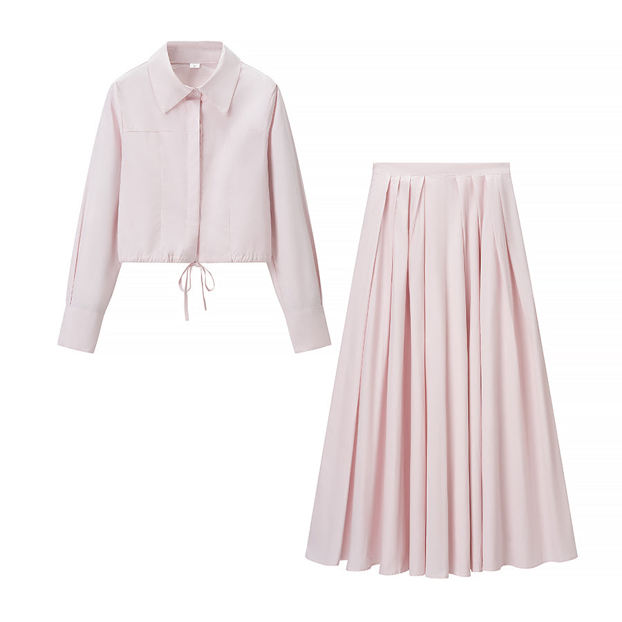 Women Clothing Elegant Collared Shirt Two Piece Overskirt Suit