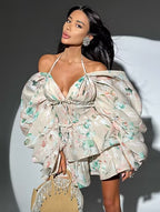 Women's Backless Floral Ruffle Mini Dress