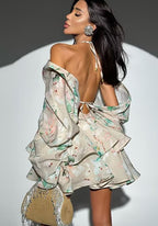 Women's Backless Floral Ruffle Mini Dress