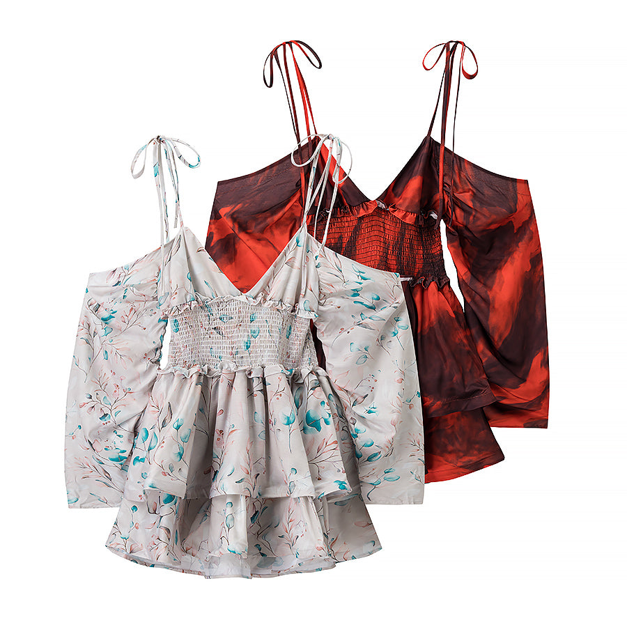 Women's Backless Floral Ruffle Mini Dress