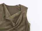 Suede Cowl-Neck Belted Asymmetric Mini Dress