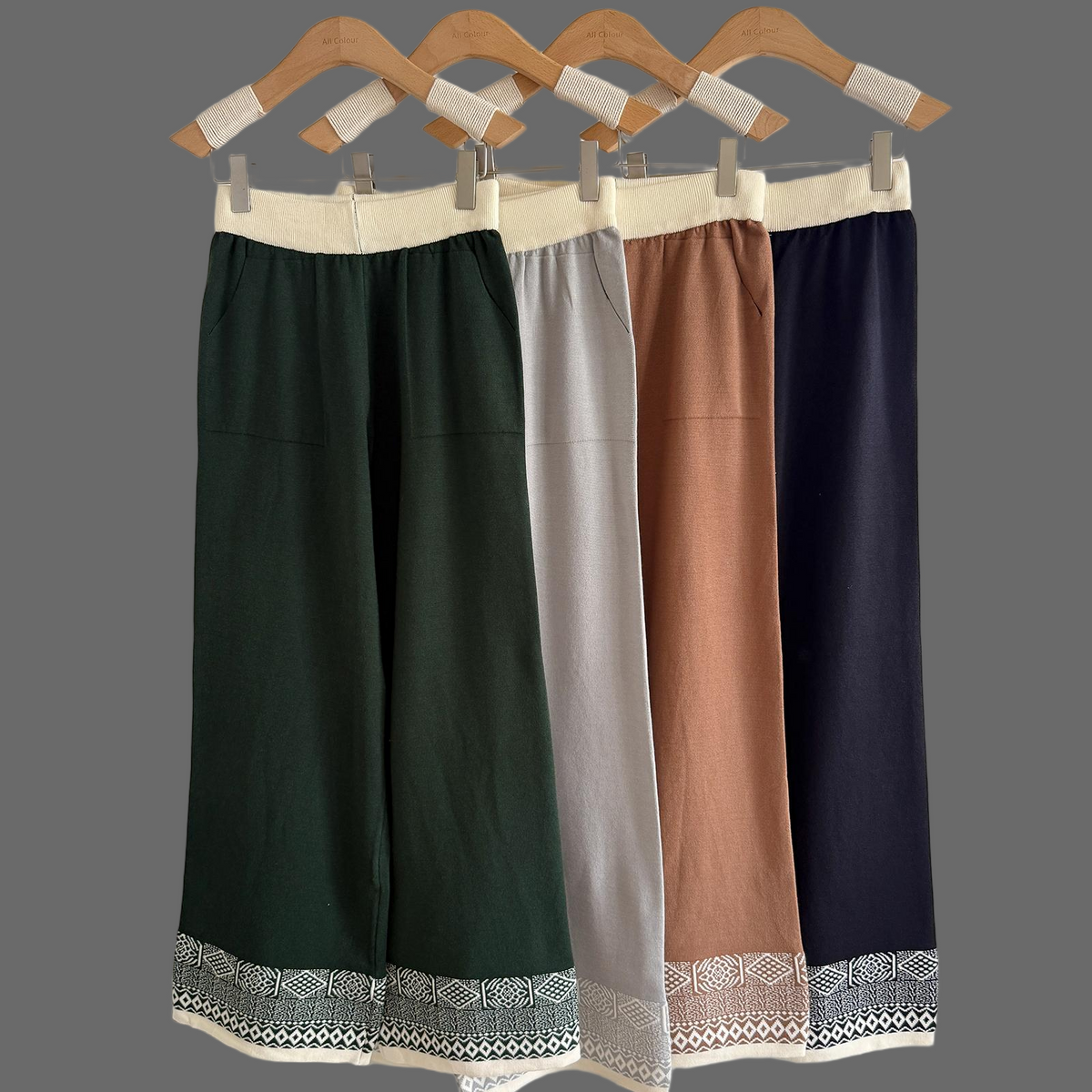Women's Spring And Autumn Knitted Casual Top And Wide Leg Pants Two