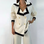 Women's Spring Autumn Knitted Casual Collar Pants Knitted Two Piece Set