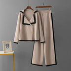 Women's Spring Autumn Knitted Casual Collar Pants Knitted Two Piece Set