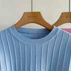 Women's Color Block Round Neck Long Sleeved Knit Top High Waisted