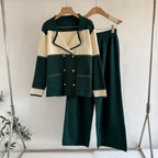 Women's Spring Autumn Knitted Double Button Casual Two Piece Set