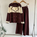 Women's Spring Autumn Knitted Double Button Casual Two Piece Set