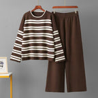 Women's Spring And Autumn Stripe Knitted Casual Top And Wide Leg Pants