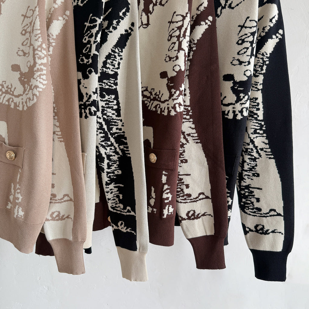 Women's Fall Winter Printed Knitted Cardigan And Wide Leg Pants Two