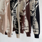 Women's Fall Winter Printed Knitted Cardigan And Wide Leg Pants Two