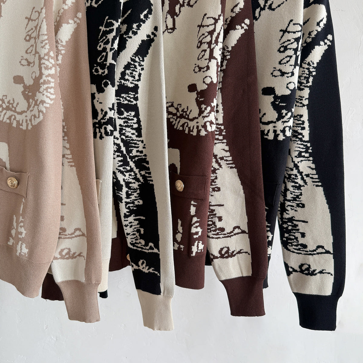 Women's Fall Winter Printed Knitted Cardigan And Wide Leg Pants Two