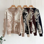 Women's Fall Winter Printed Knitted Cardigan And Wide Leg Pants Two