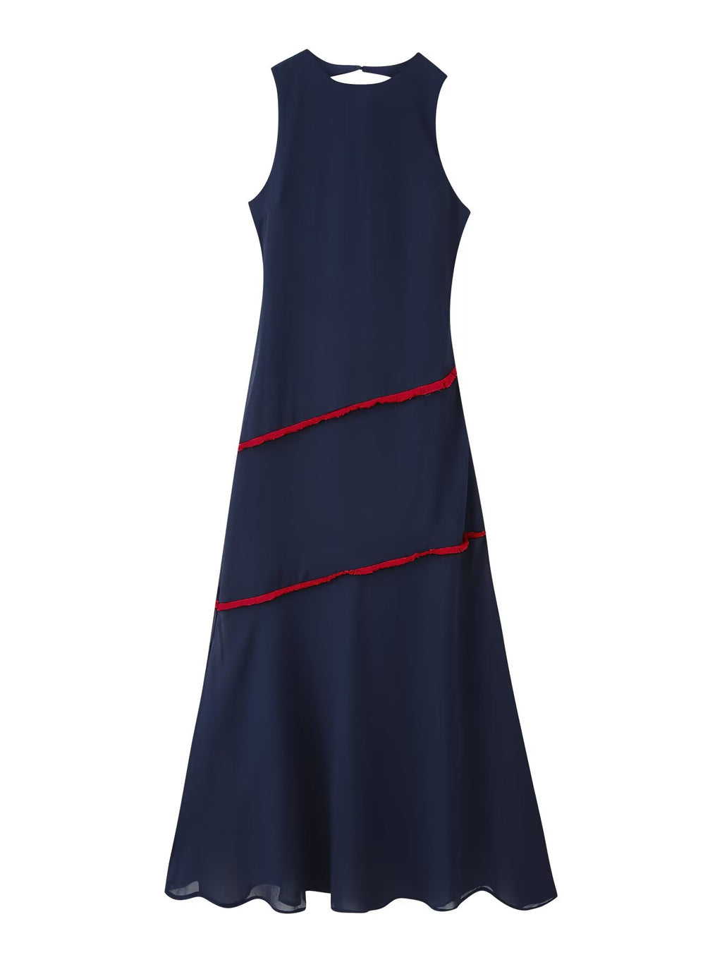 Women's Crew-Neck Color-Block Fringe Maxi Dress
