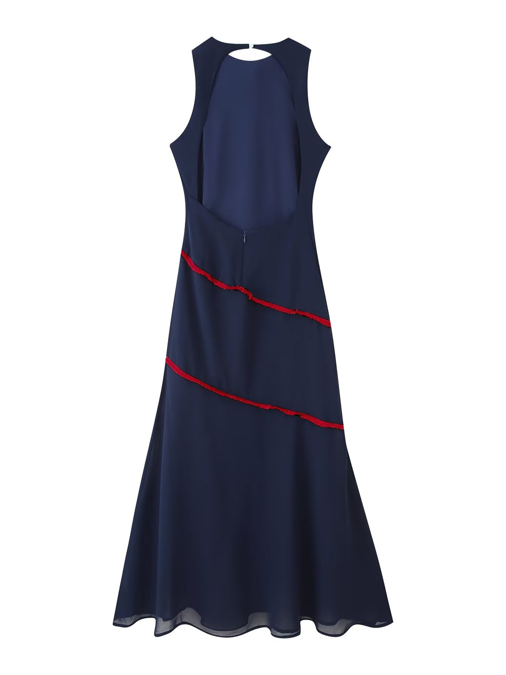 Women's Crew-Neck Color-Block Fringe Maxi Dress