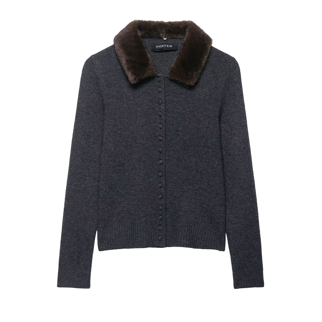 Women's Fall Women Clothing Artificial Fur Effect Collared Knitted Coat