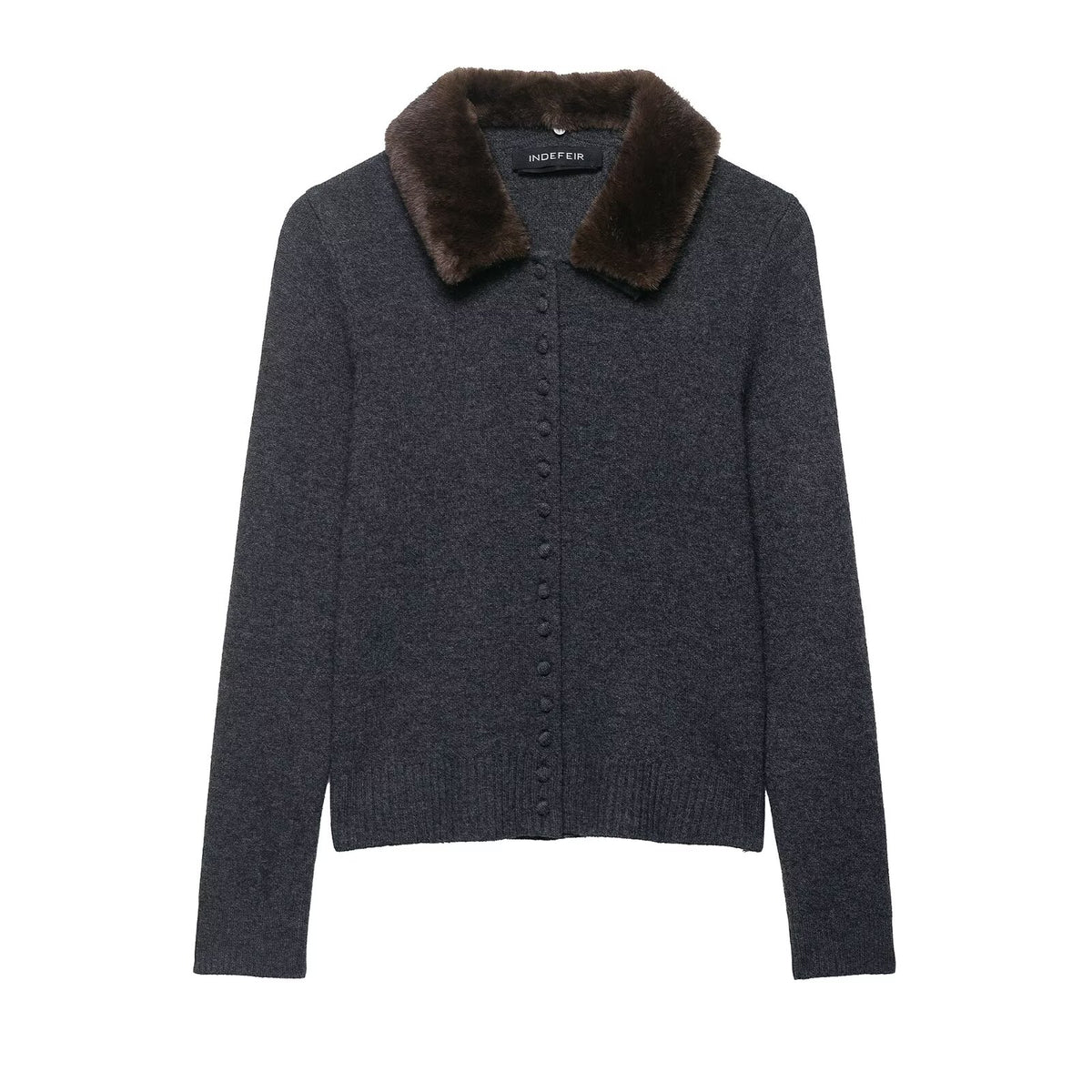 Women's Fall Women Clothing Artificial Fur Effect Collared Knitted Coat