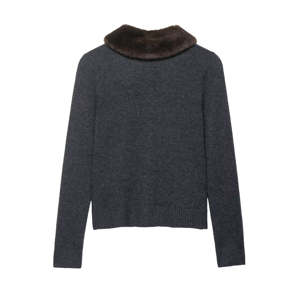 Women's Fall Women Clothing Artificial Fur Effect Collared Knitted Coat