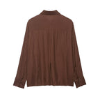 Autumn Women Clothing Commuting Loose Casual Polo Collar Floral Texture Long Sleeve Shirt