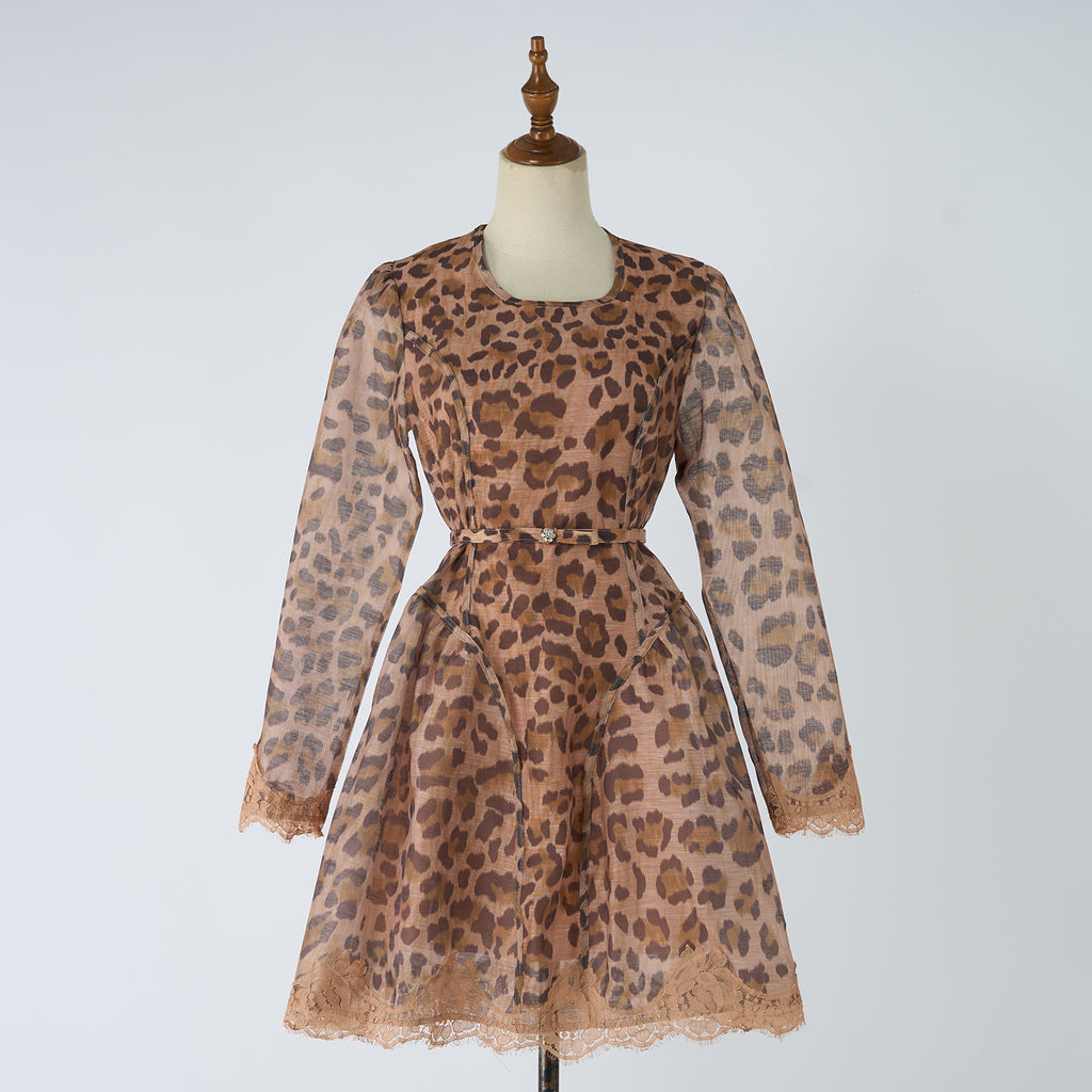 Women's Elegant Printed Leopard Print Linen Wrap Around Dress