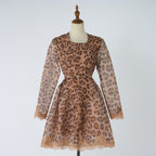 Women's Elegant Printed Leopard Print Linen Wrap Around Dress