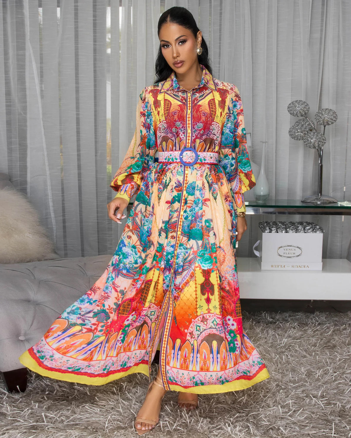 Fall Lapels Lantern Sleeve Ethnic Painted Printing Comfort Casual